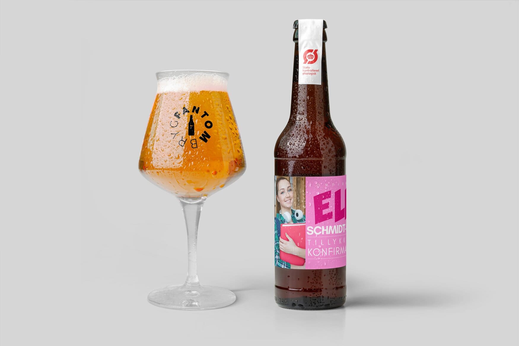 Konfirmation - Øl med billede og navn - PINK