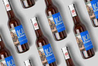 Konfirmation - Øl med billede og navn - BLÅ