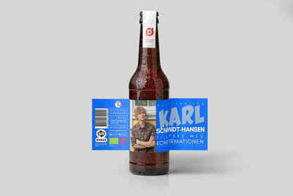 Konfirmation - Øl med billede og navn - BLÅ