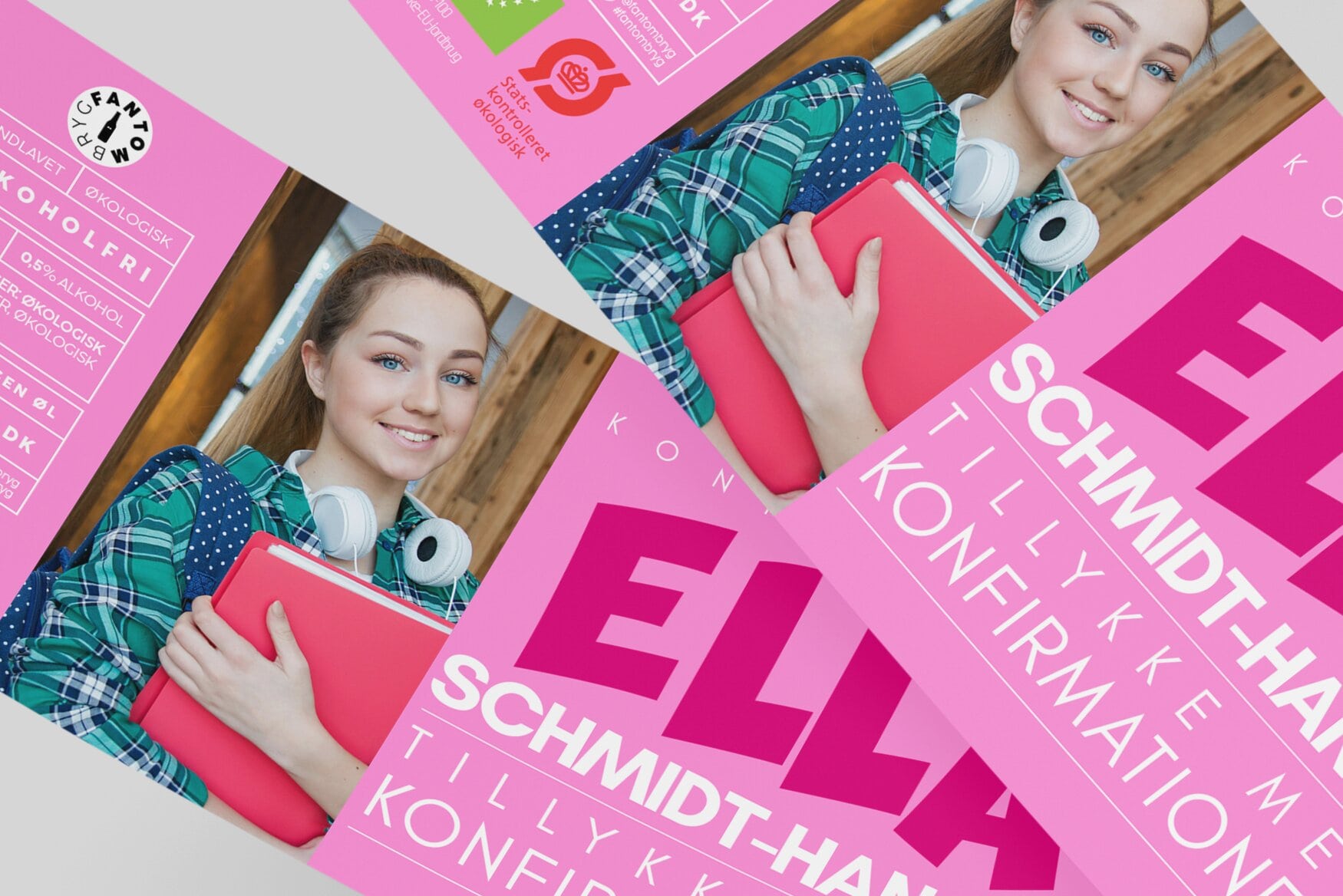 Konfirmation - Øl med billede og navn - PINK